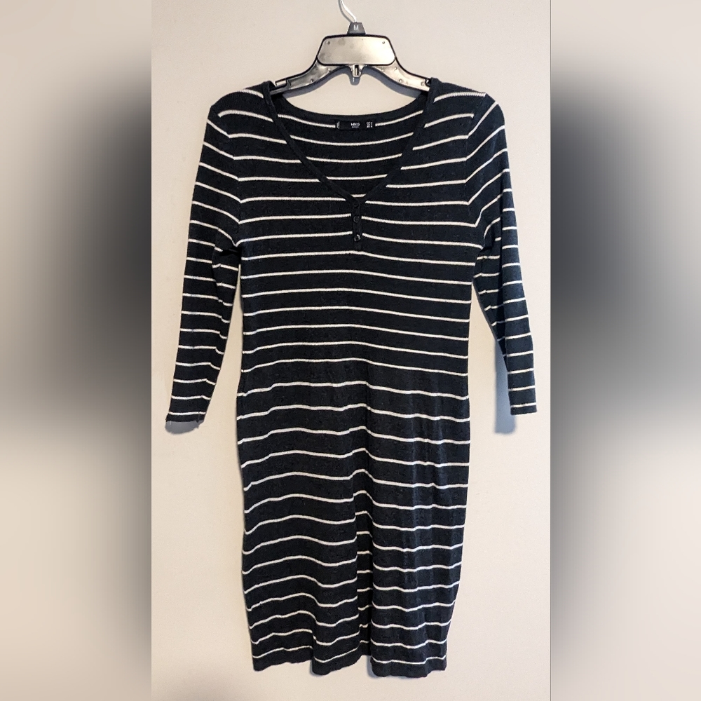 MNG BASICS Knitted Striped Dress Size S Gray and White
